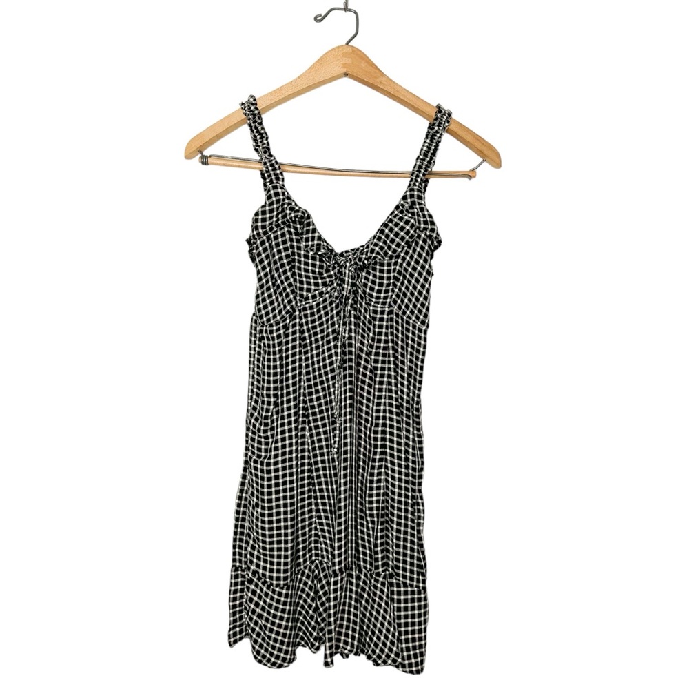 American Eagle Outfitters Classic Black White Plaid Sleeveless Ruffle Mini Dress